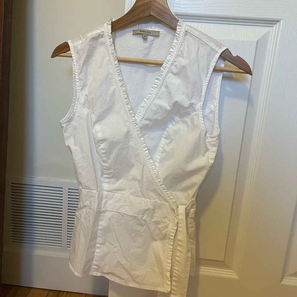 RW&CO. White Sleeveless Wrap-Style Cotton Top